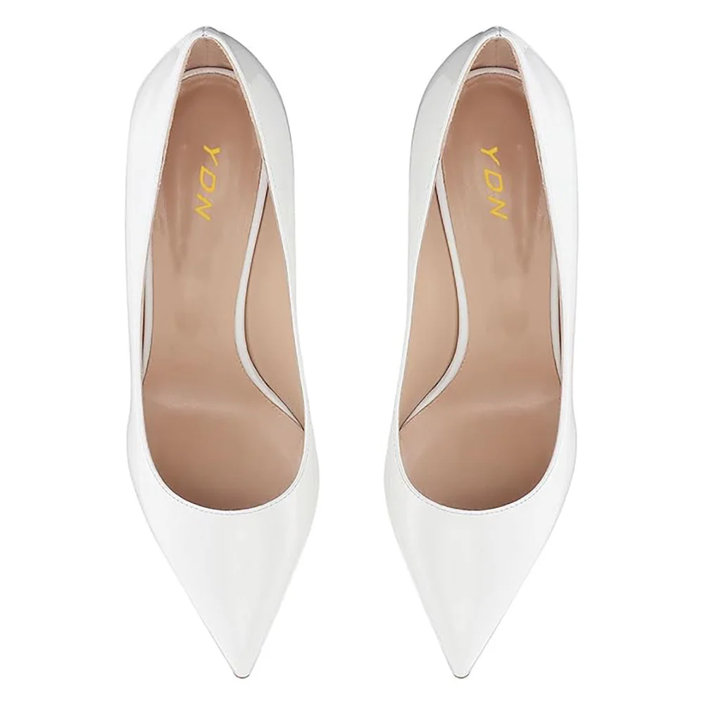 YDN Simple White Pointed Toe Decorative Heel Pumps for Women