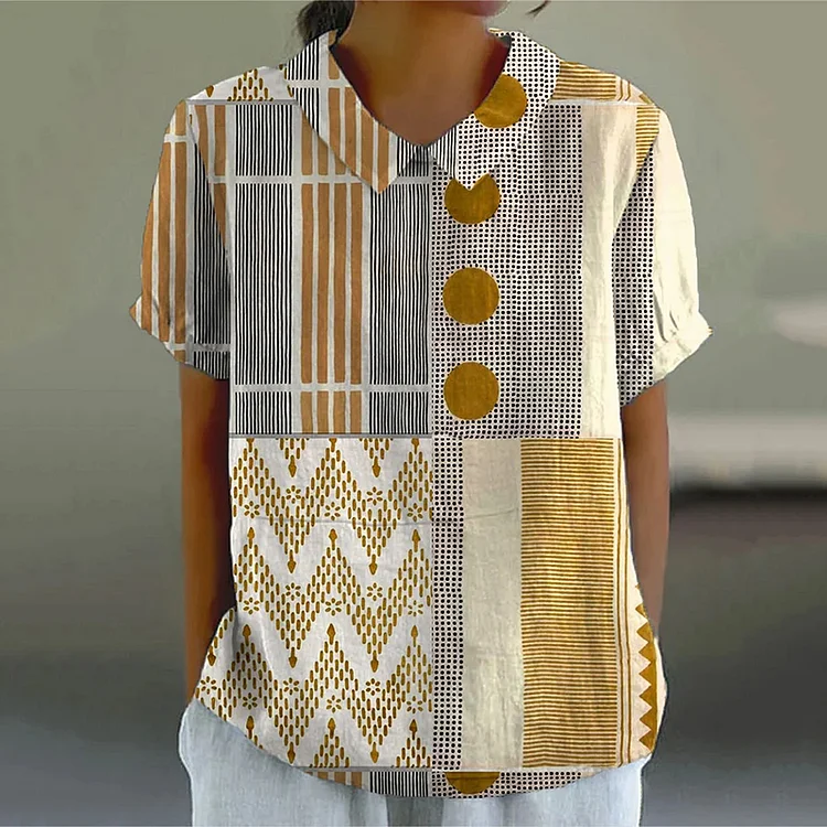 Women's Abstract Geometry Art Printed Casual Top