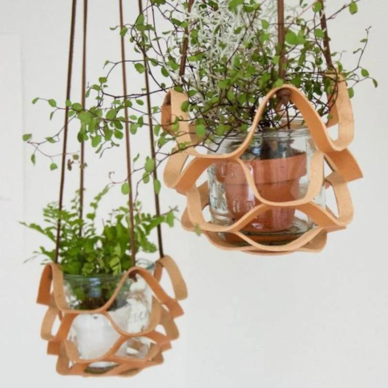 Genuine Leather and Rope Plant Hanger
