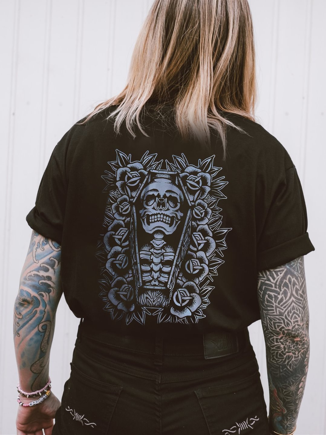 Rose Skull Coffin Printed Women's T-shirt - Minnieskull