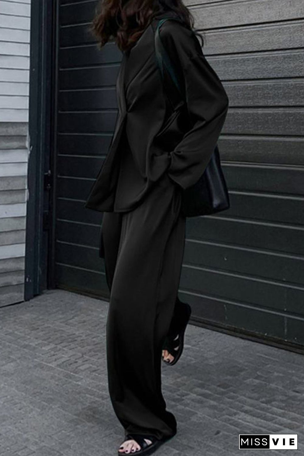 Casual Simplicity Solid Pocket Turndown Collar Long Sleeve Two Pieces