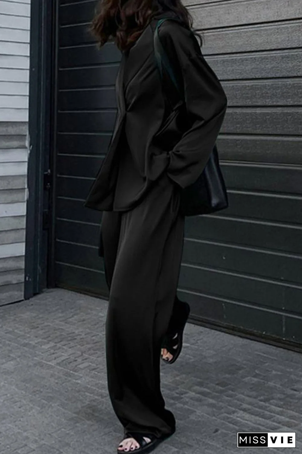 Casual Simplicity Solid Pocket Turndown Collar Long Sleeve Two Pieces