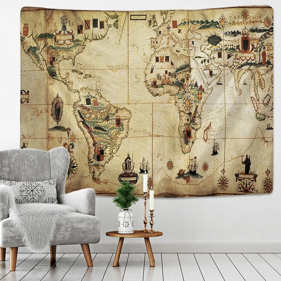 Pirate Treasure Map Tapestry Wall Hanging Bohemian Beach Mat Polyester Thin Blanket Yoga Shawl Mat Blanket New