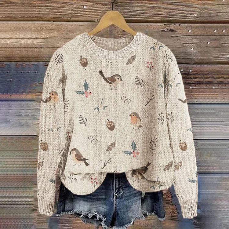Women's Floral Casual Round Neck Sweater
