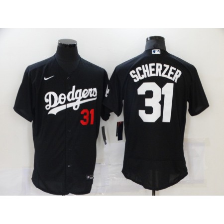 Men's Los Angeles Dodgers #31 Max Scherzer Black Flex Base Stitched Baseball Jersey HS07