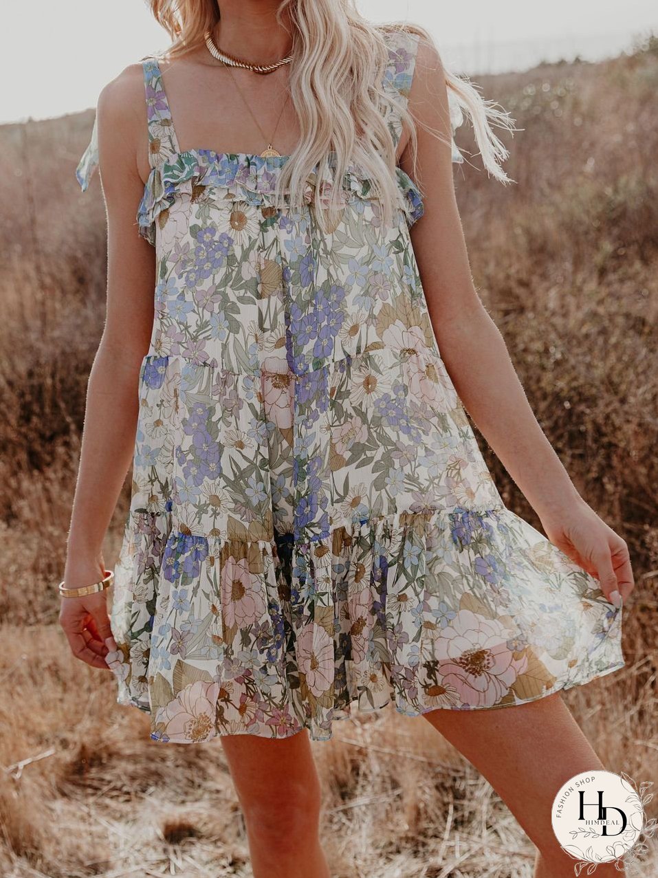 Chiffon Printed Sling Beach Mini Dress for Women