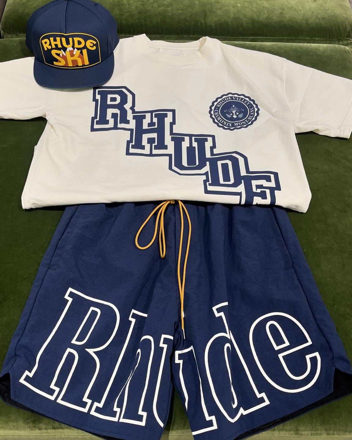 1:1 Higher Version RHUDE Simple Letters Printed T-Shirt And Shorts Co-Ord