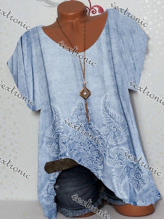Women Short Sleeve Scoop Neck Top Floral Printed T-shirts