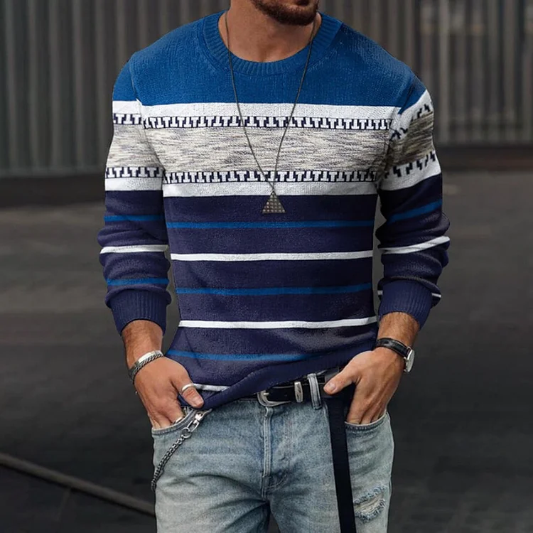 Fashion Color Contrast Stitching Round Neck Men's Top