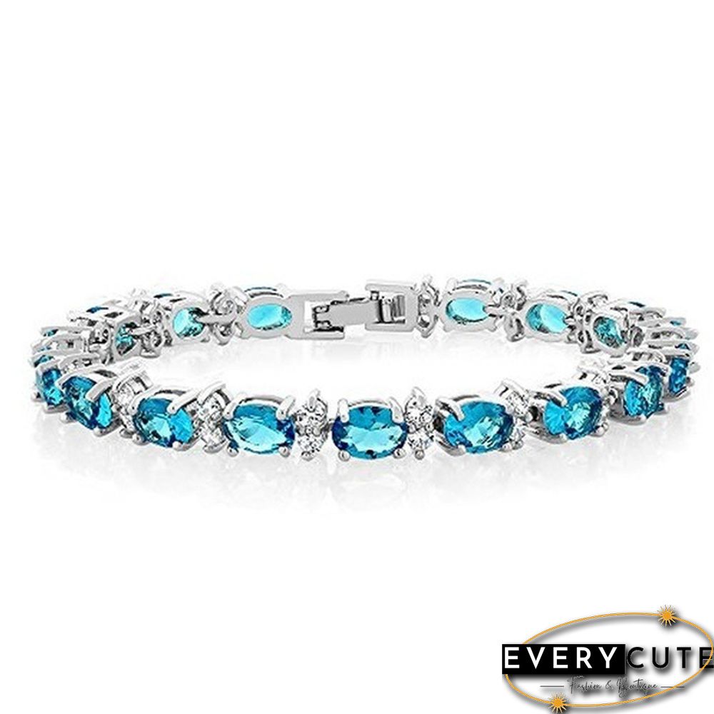 925 Sterling Silver Gorgeous Oval Ruby Amethyst Aquamarine sapphire and Round Sparkling Cubic Zirconia CZ Tennis Bracelet Jewelry Gift