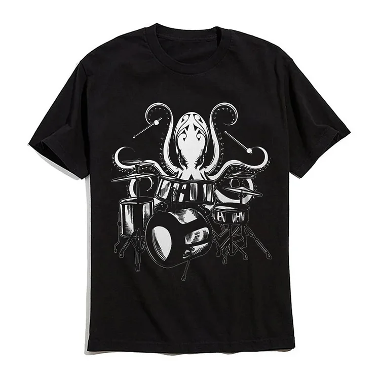 Octopus Drummer T-shirt Unisex Graphic Tee 