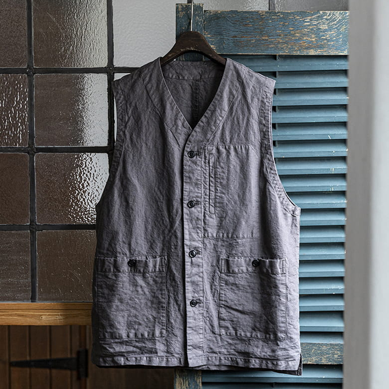 Men's Vintage Washed Cotton Utility Gray Vest