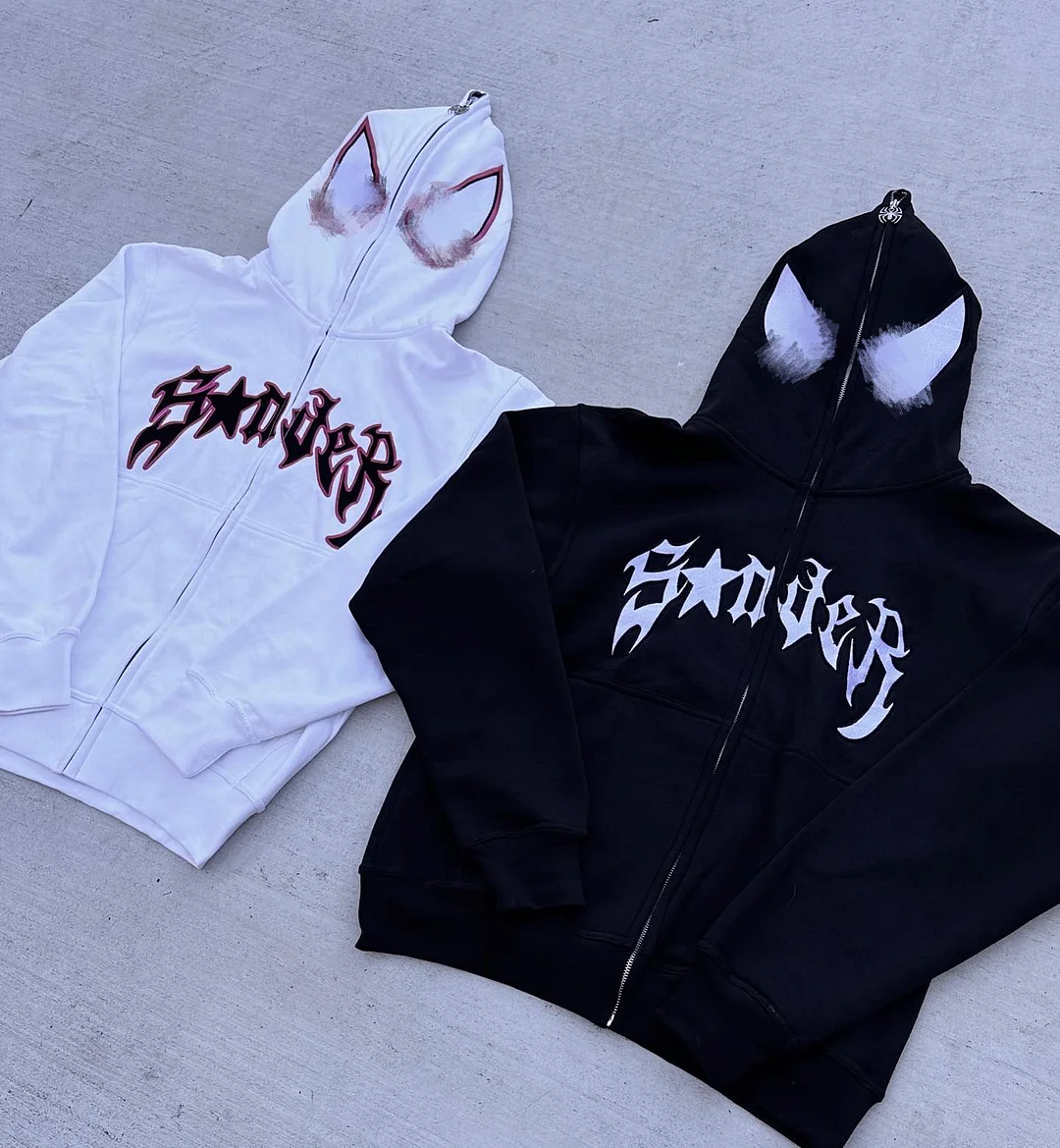 Tiboyz Fun Spider Eyes Lettering Zip Hood Hoodie