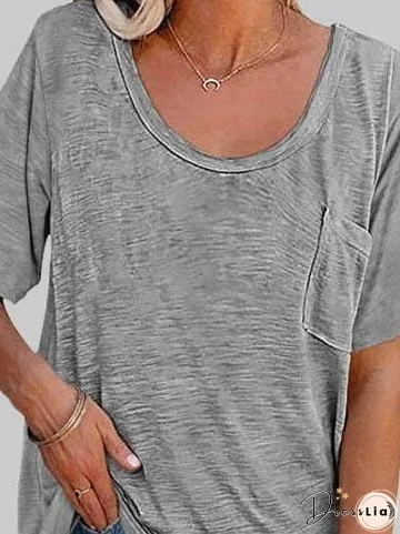 Solid Color Ribbed Knit T-Shirt