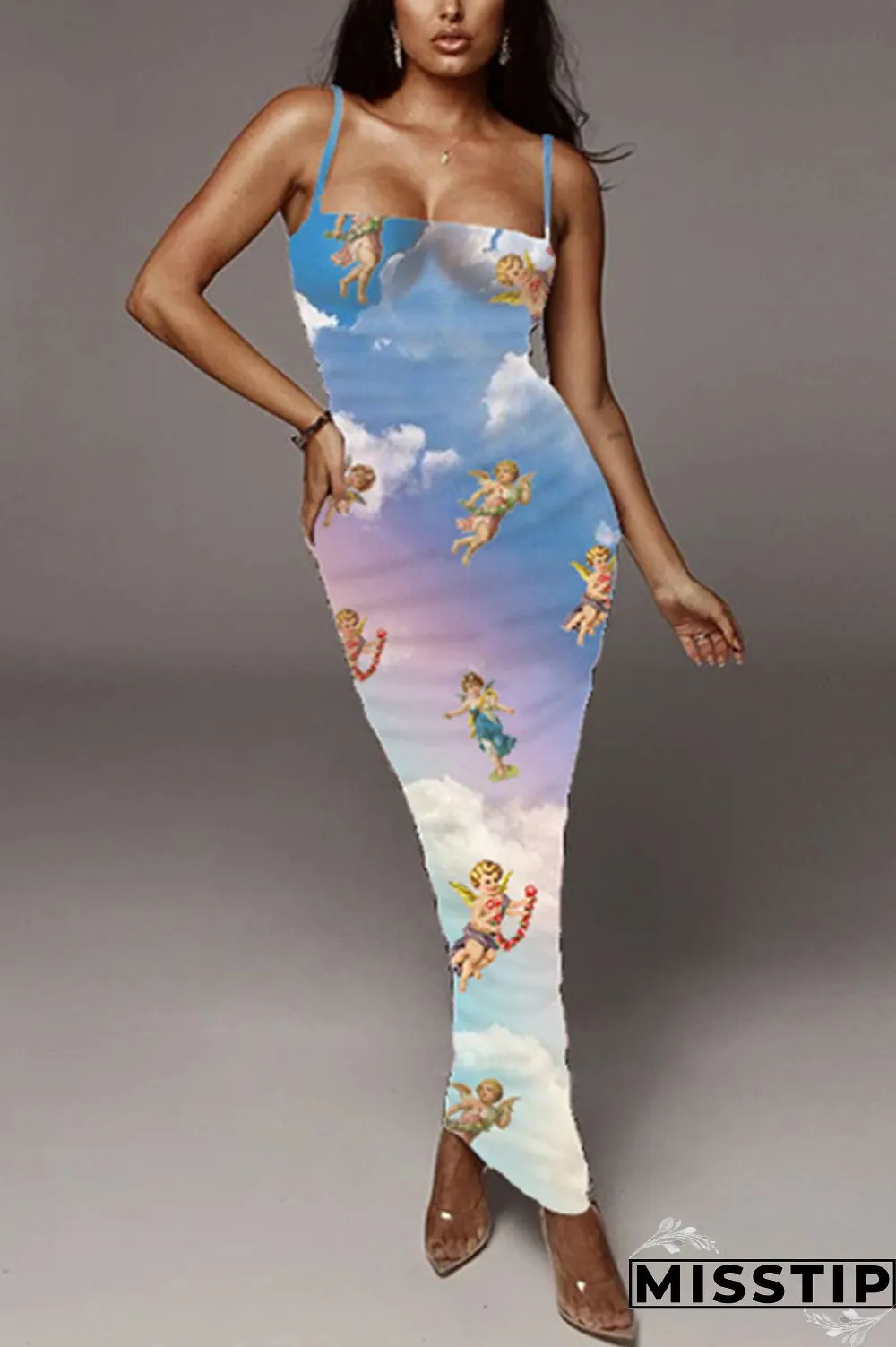 Butterfly Sexy Fashion Printed Sling Long Dress