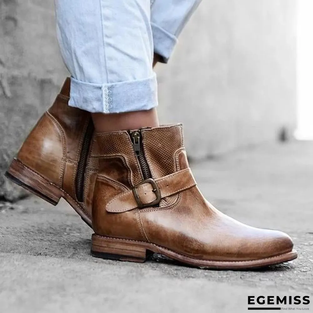 Fashion Zipper Low Heel Martin Boots | EGEMISS