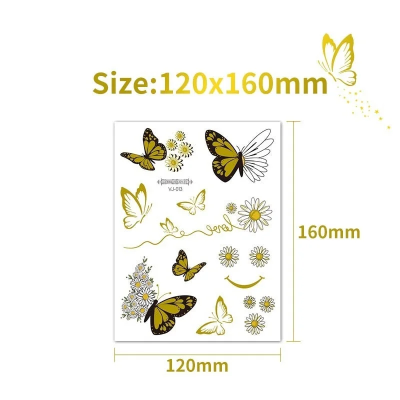 12 Kinds Bronzing Tattoo Butterfly Disposable Shiny Party Makeup Sticker Women Temporary Body Art Summer Waterproof