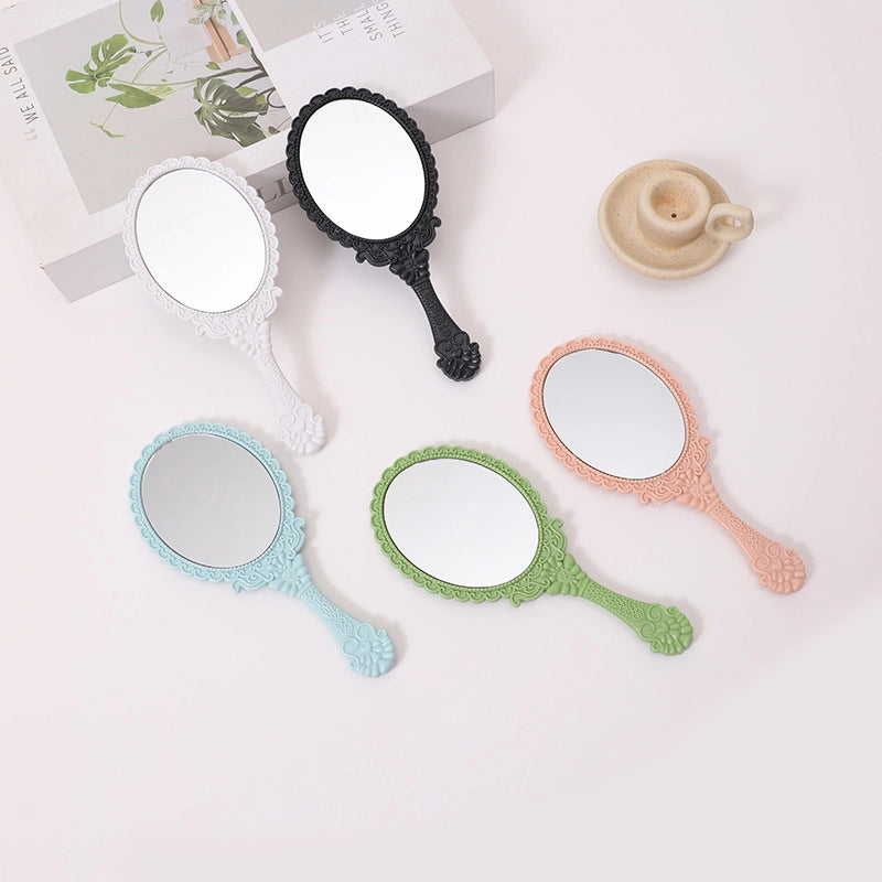Handheld Makeup Mirror European Lace Small Portable Plastic Handle Advertising Small Mirror Factory