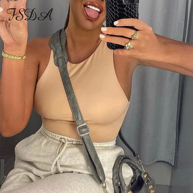 FSDA Summer Women Sleeveless Khaki Bodysuit 2020 Sexy Black Body Top Casual O Neck White Streetwear Bodysuits Off Shoulder