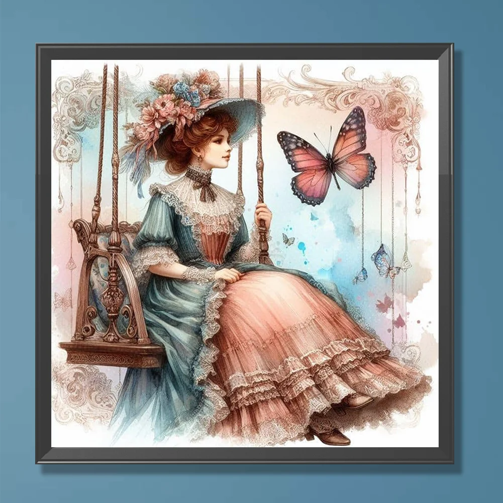 Diamond Painting - Full Round Drill - Swing Lady(Canvas|30*30cm)