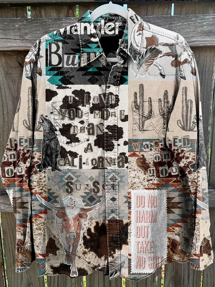 Men's Aztec Pattern Vintage Stripe Print Casual Shirt