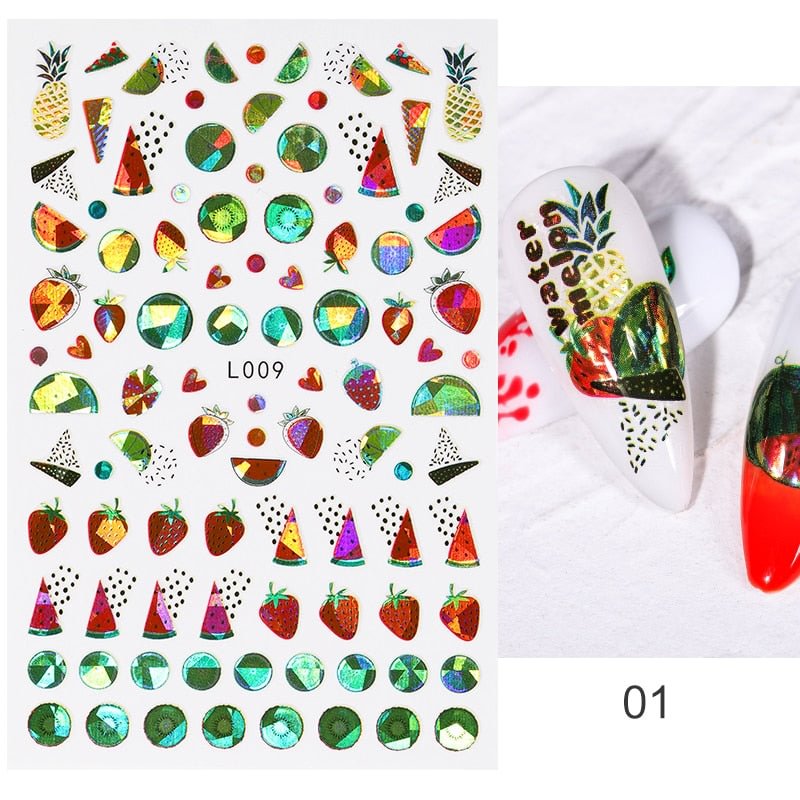 1PC 3D Nail Stickers Autumn Flowers Leaves Self-Adhesive Slider Star Nail Art Decorations Love Heart Decals Manicure Accessories