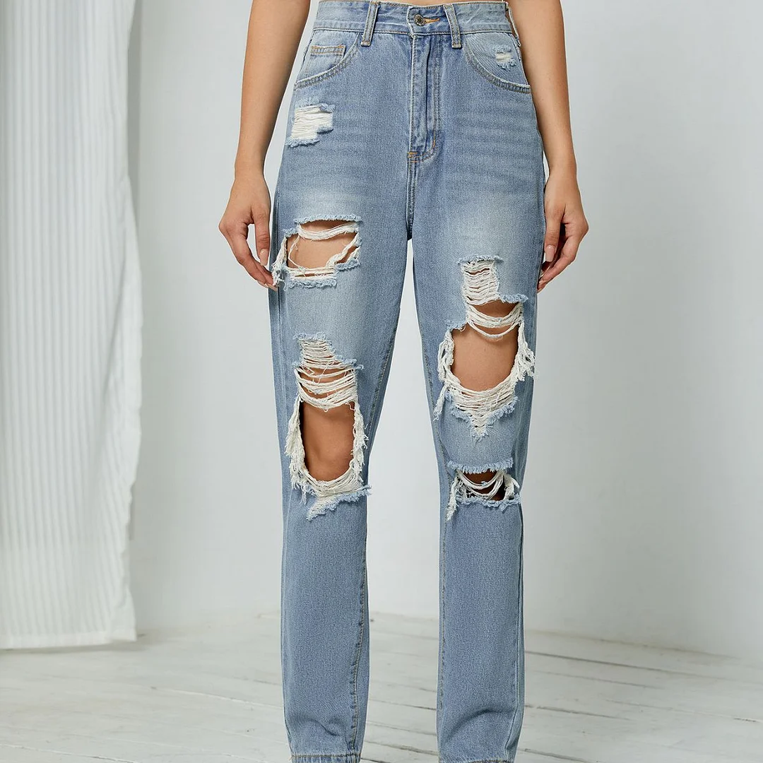 Women's Boyfriend Style Ripped Denim Long Jeans