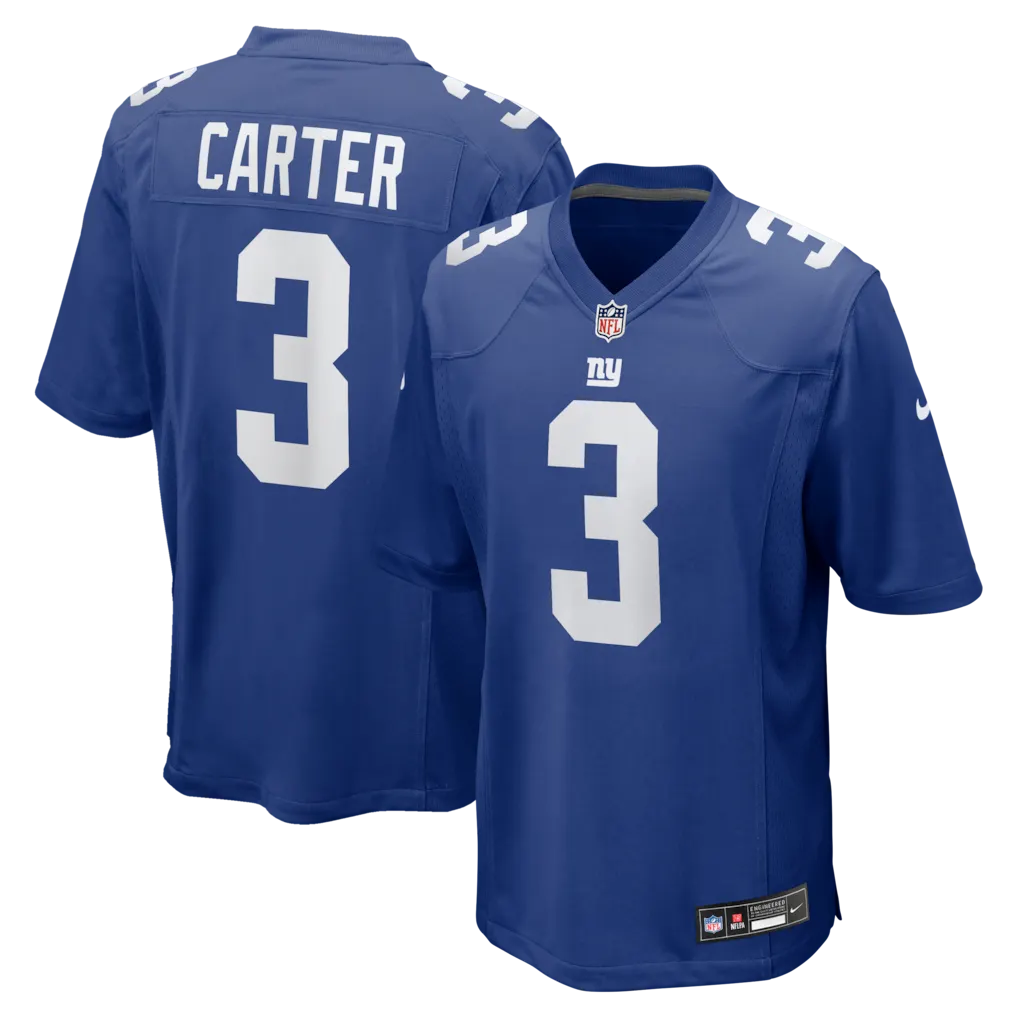 Men's New York Giants #3 Abdul Carter Royal 2025 NFL Draft First Round Pick Game Jersey