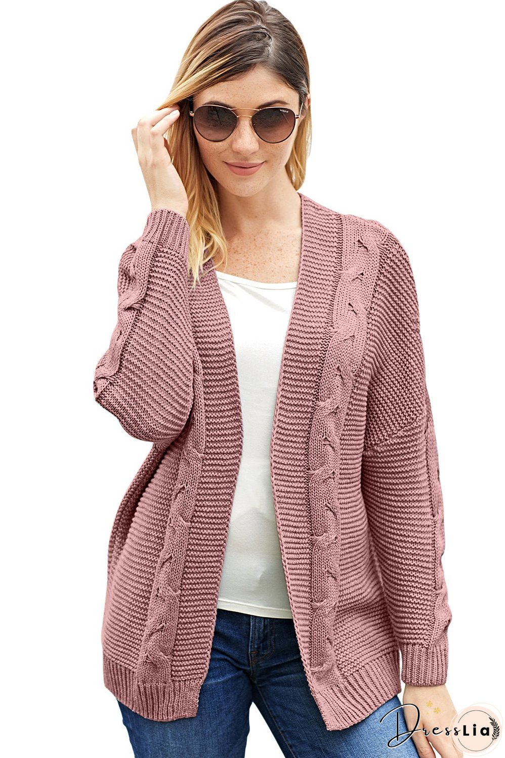 Fashion Pink Chunky Wide Long Sleeve Knit Cardigan