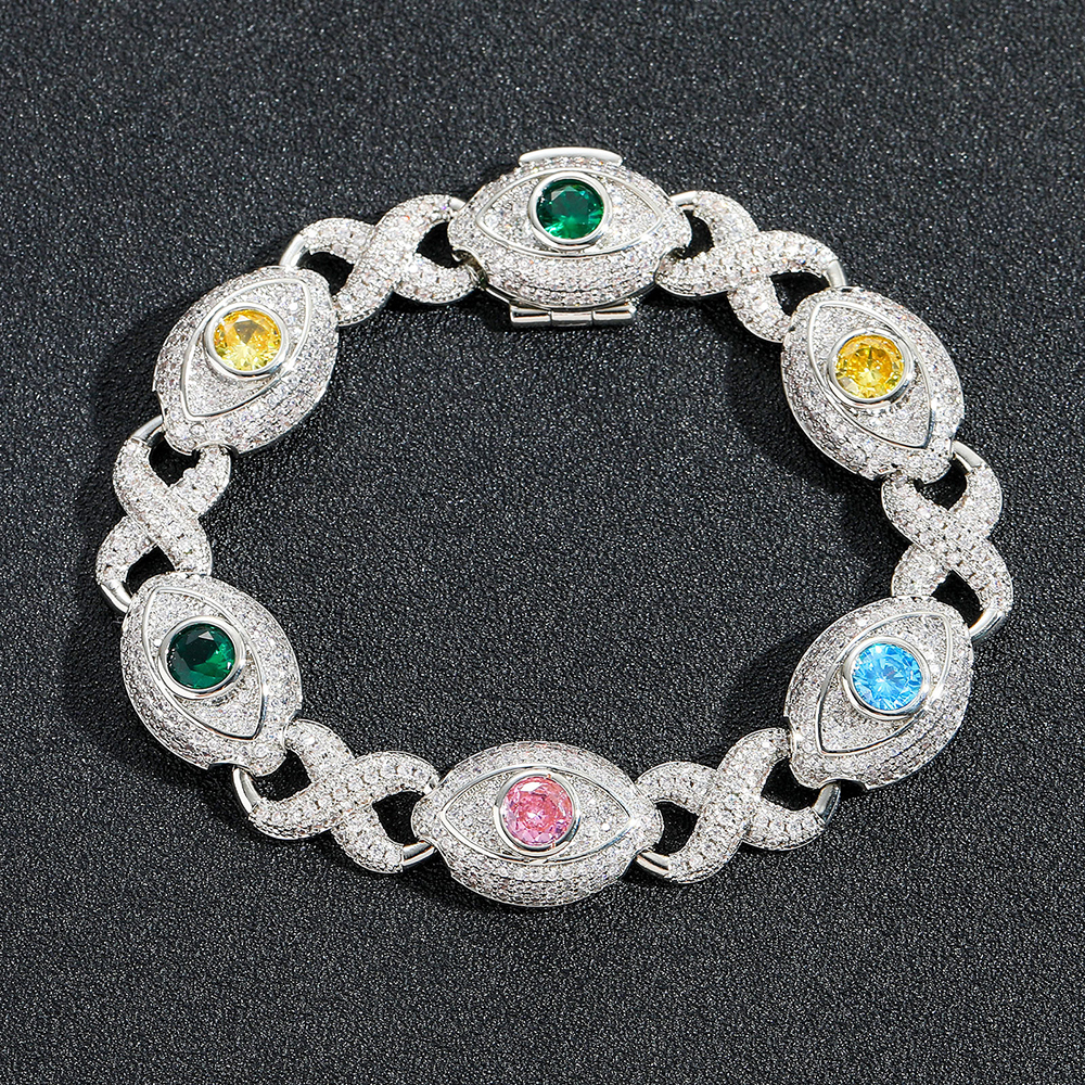 Eye Element Colorful Iced Out CZ Stone Cuban Bracelet
