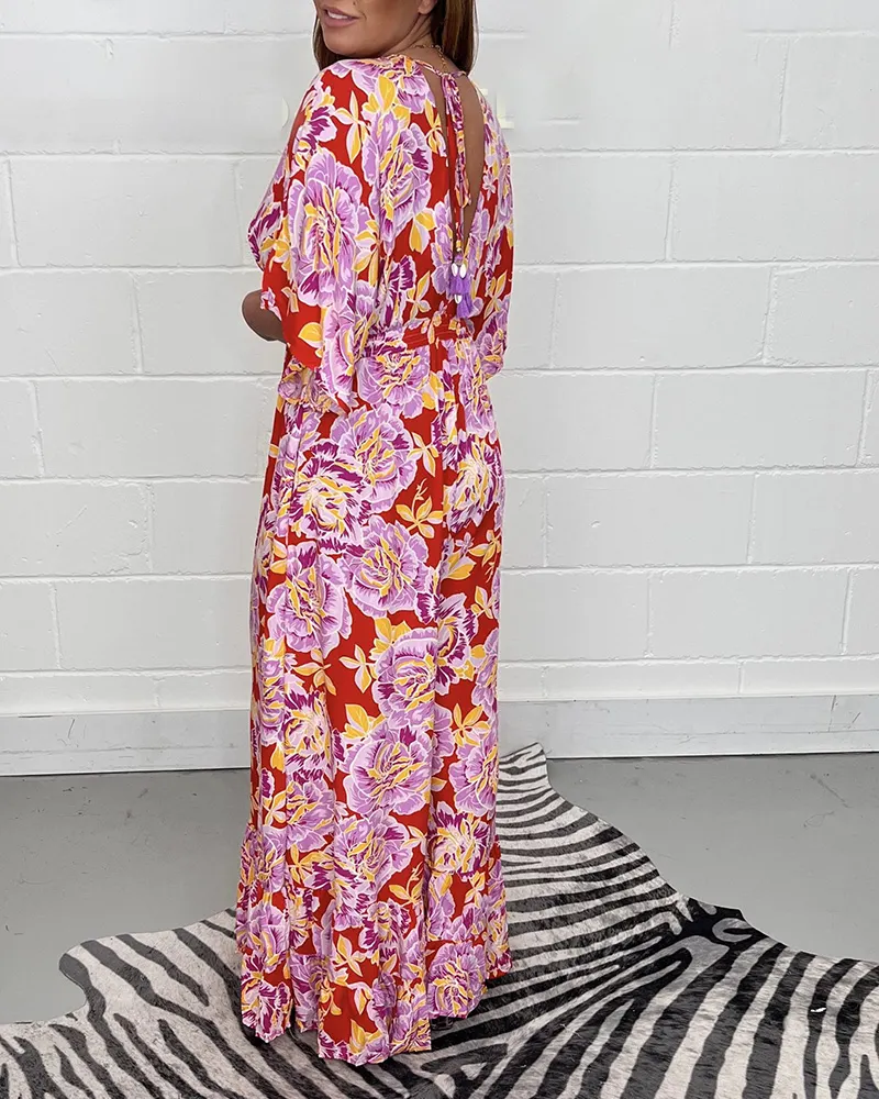 V Neck Wide Leg Jumpsuit with Cap Sleeves