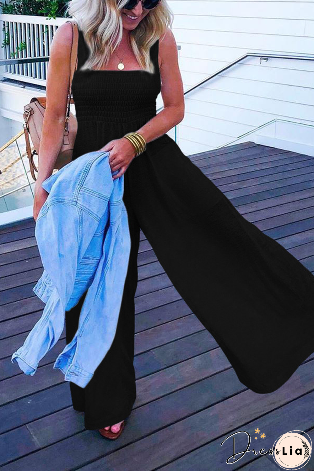 Solid Color Sleeveless Wide Leg Jumpsuit