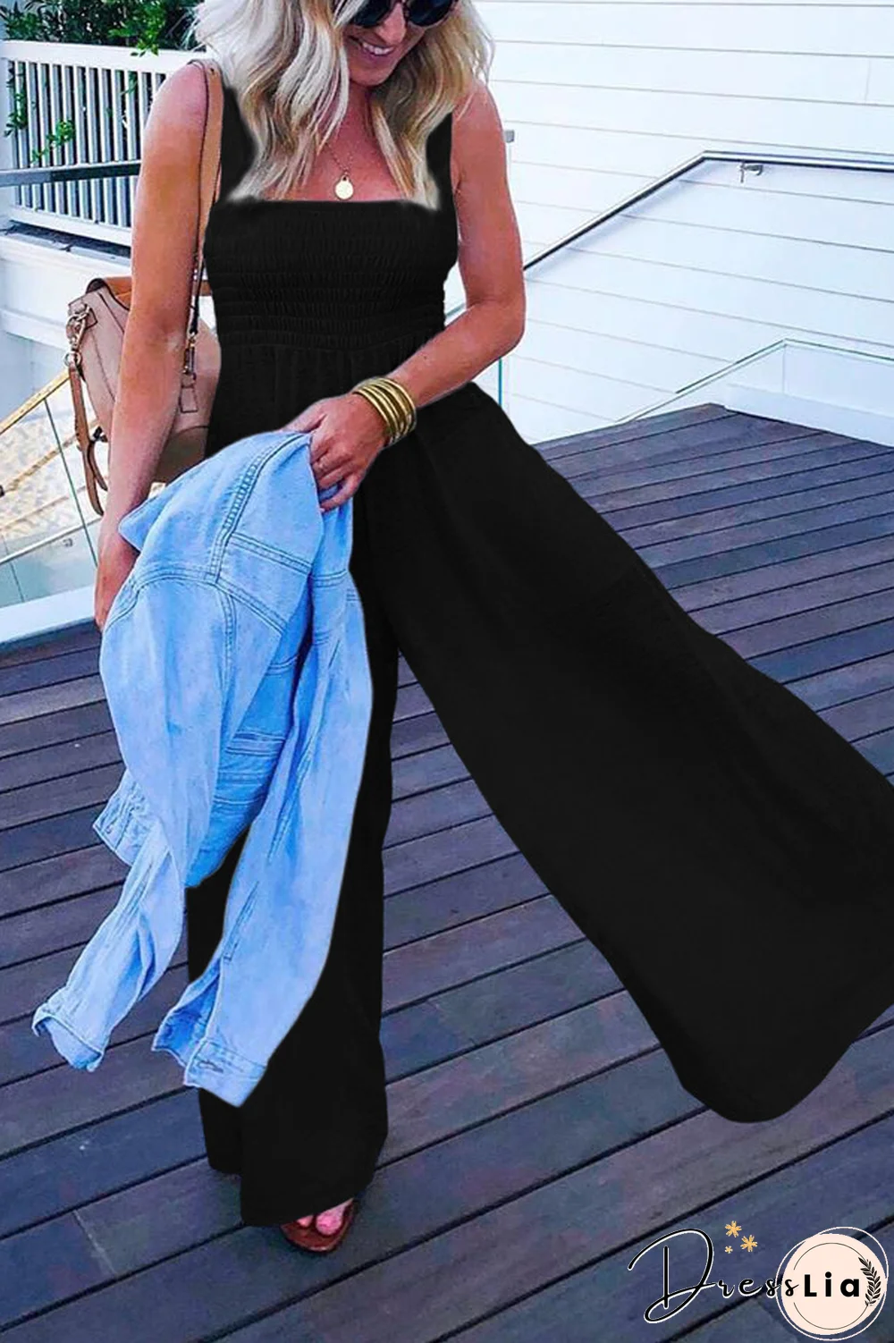 Solid Color Sleeveless Wide Leg Jumpsuit