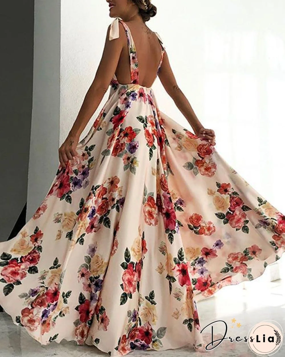 Sexy New Backless Floral Print Maxi Dress