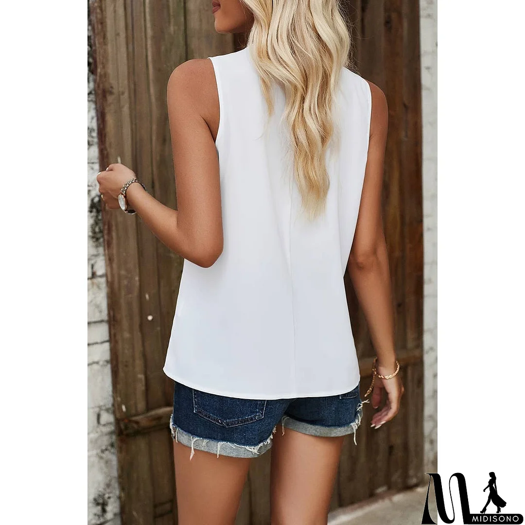 MidiSono - V Neck Sleeveless Tank Loose Solid Top