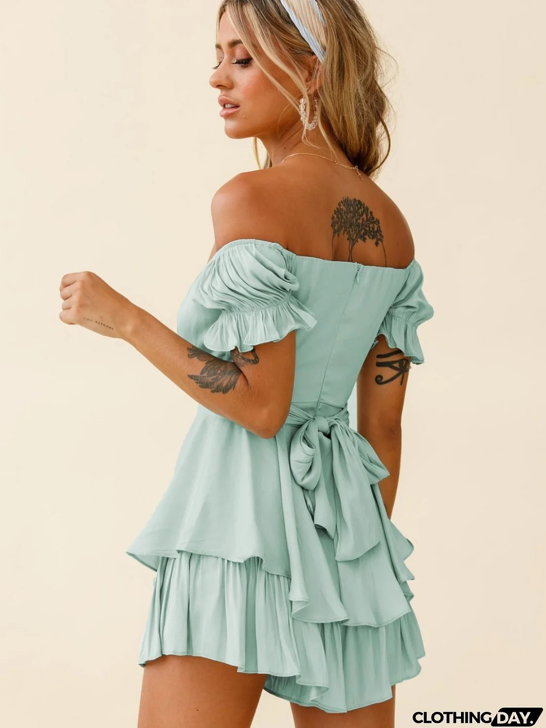 Off Shoulder Flounce Sleeve Mini Dress