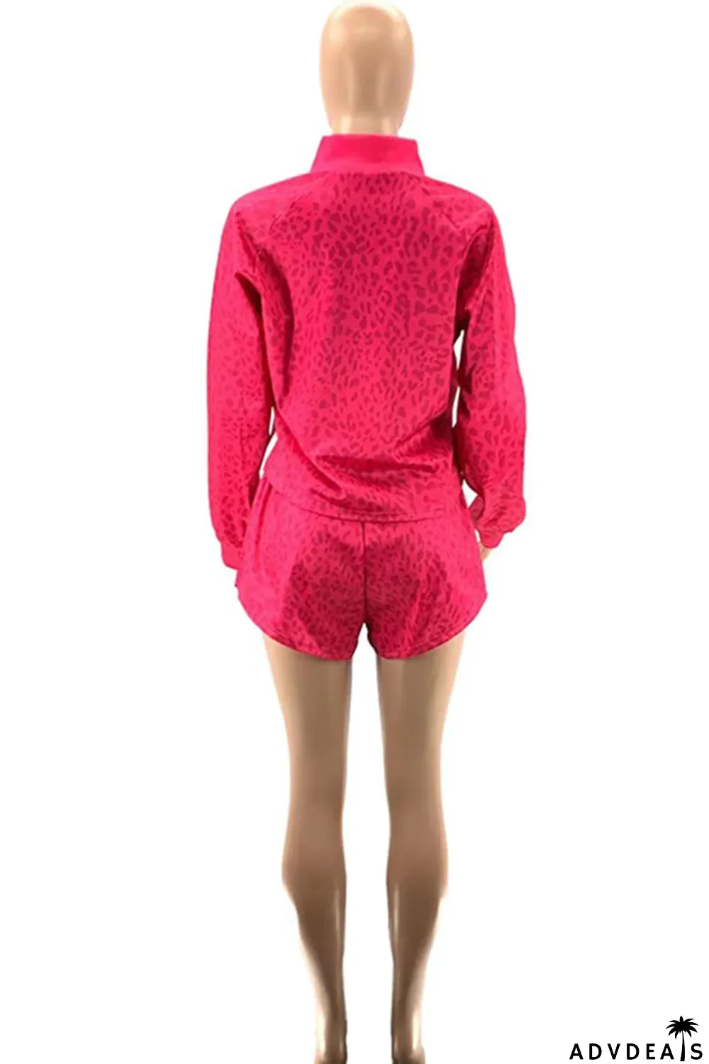 Red Casual Sportswear Print Leopard Split Joint Zipper Collar Long Sleeve Two Pieces