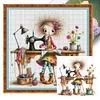 Sewing Machine Girl-11CT Stamped Cross Stitch 40*40cm/15.75*15.75in