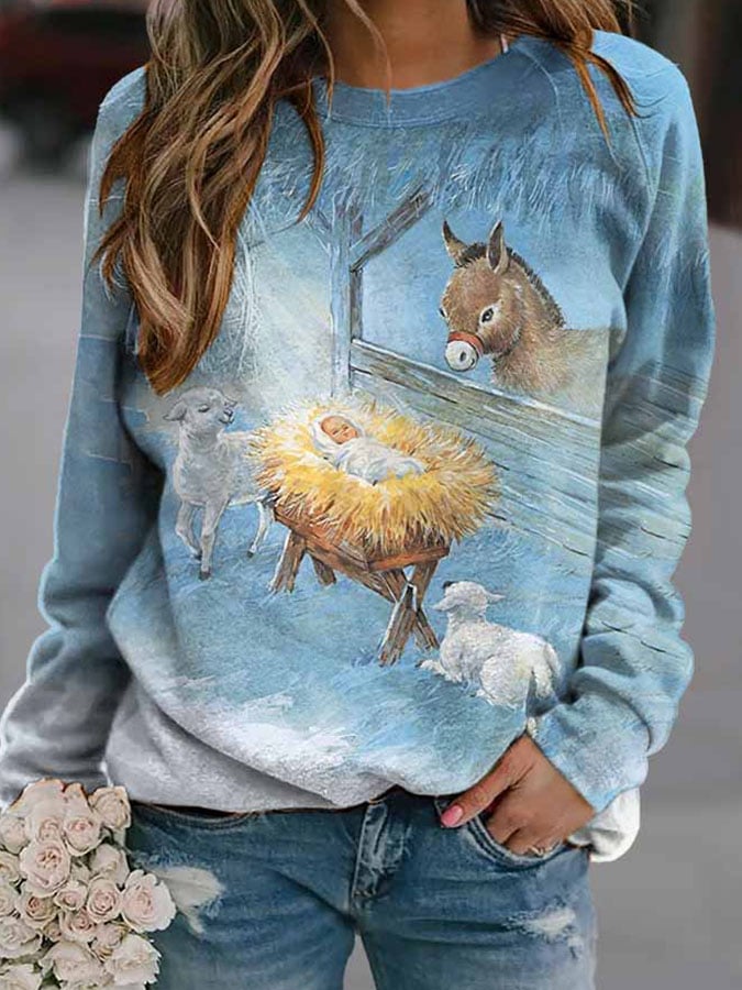 Jesus Baby Manger Faith Print Sweatshirt