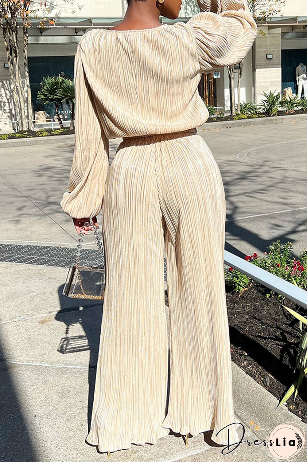 Retro Long Sleeve Top Loose Pleated Wide-leg Pants Set