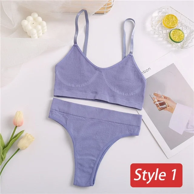 2PC Underwear Set Women Seamless Bra Set Wireless Bra Sexy High Waisted Female Underpants Comfortable Basic Bralette Lingerie