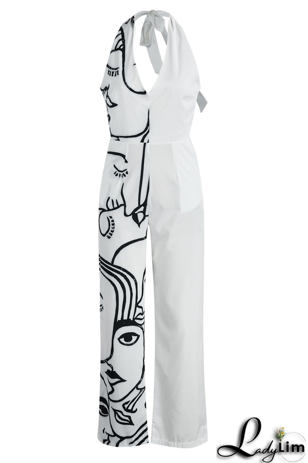 Black Casual Print Bandage Patchwork Backless Straight Jumpsuits