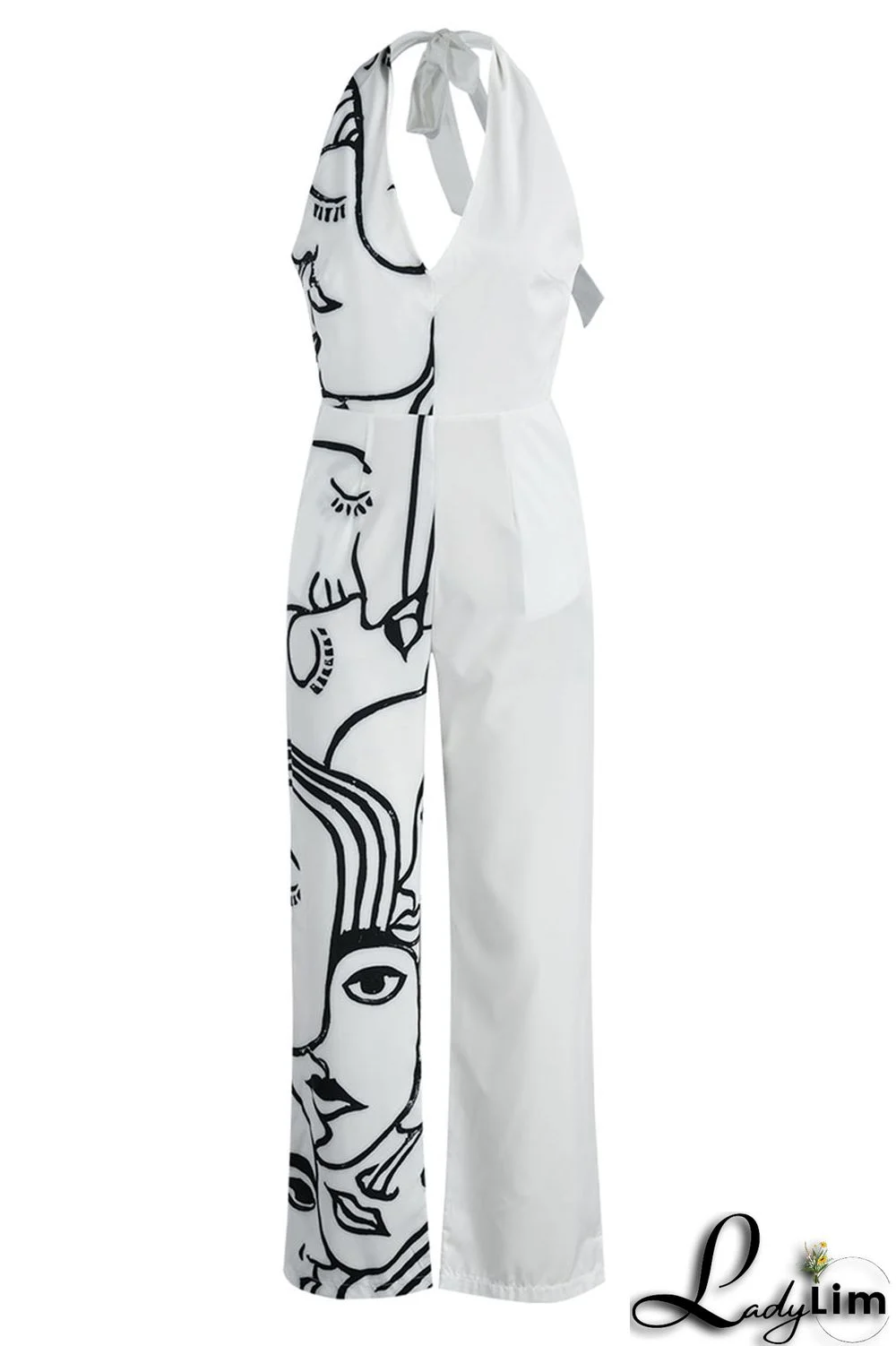 Black Casual Print Bandage Patchwork Backless Straight Jumpsuits