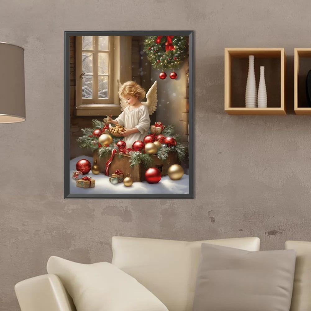 Diamond Painting - Full Round Drill - Christmas Angel Girl(Canvas|30*40cm)