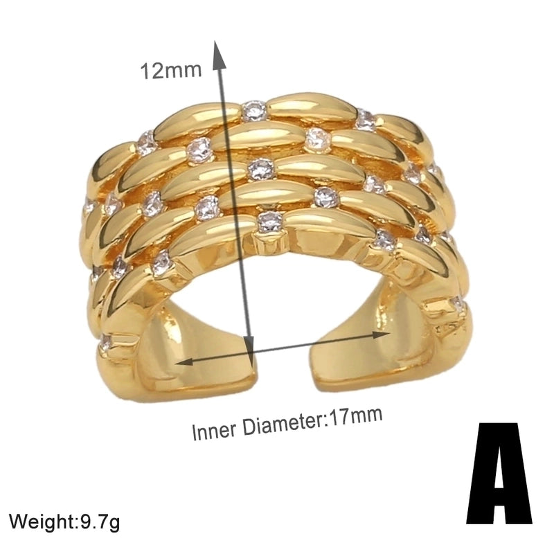 Retro Modern Style Roman Style Geometric Copper Plating Inlay 18K Gold Plated Zircon Rings