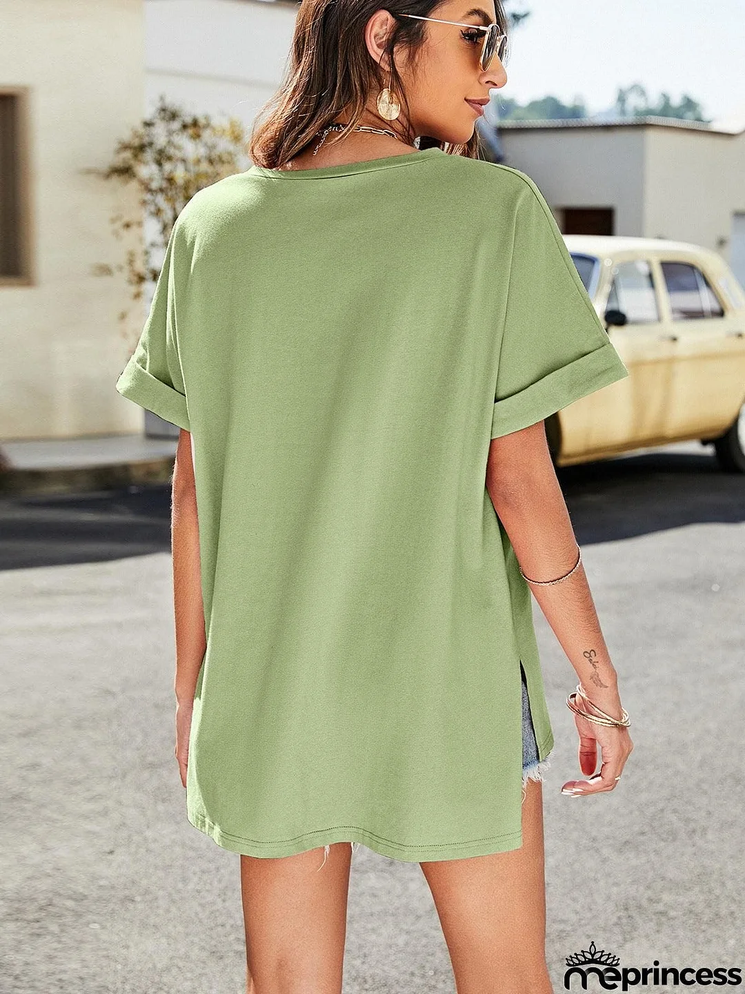 High-Low Side Slit V-Neck Tee