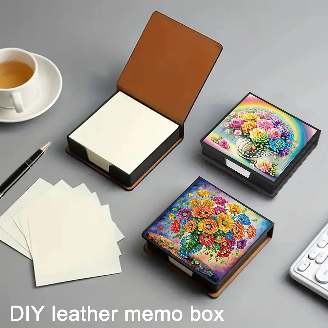 4Pcs Vase 5D DIY PU Diamond Painting Kit Office Note Box with 160 Sheets Paper