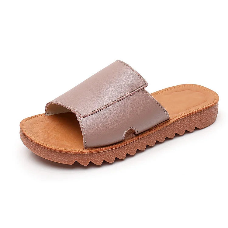 Summer Flat Retro Leather Casual Slippers