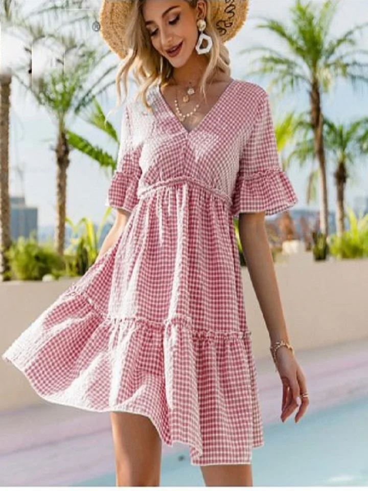 V-Neck Tie Loose Fashion Dress