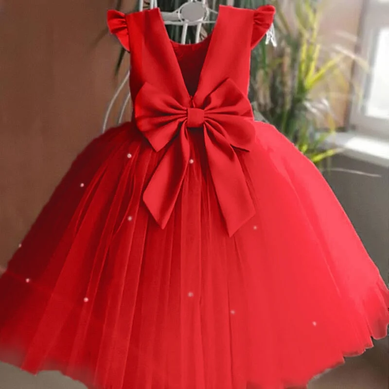 Baby Princess Party Dress for Girls Toddler 1st Birthday Prom Gown Tulle Kids Vestidos Wedding Dresses Red Girls Christmas Dress